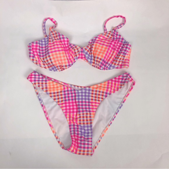 Pink Two Piece Multi Colored Swimsuit Large Bottom Size D/DD Top - Picture 6 of 12